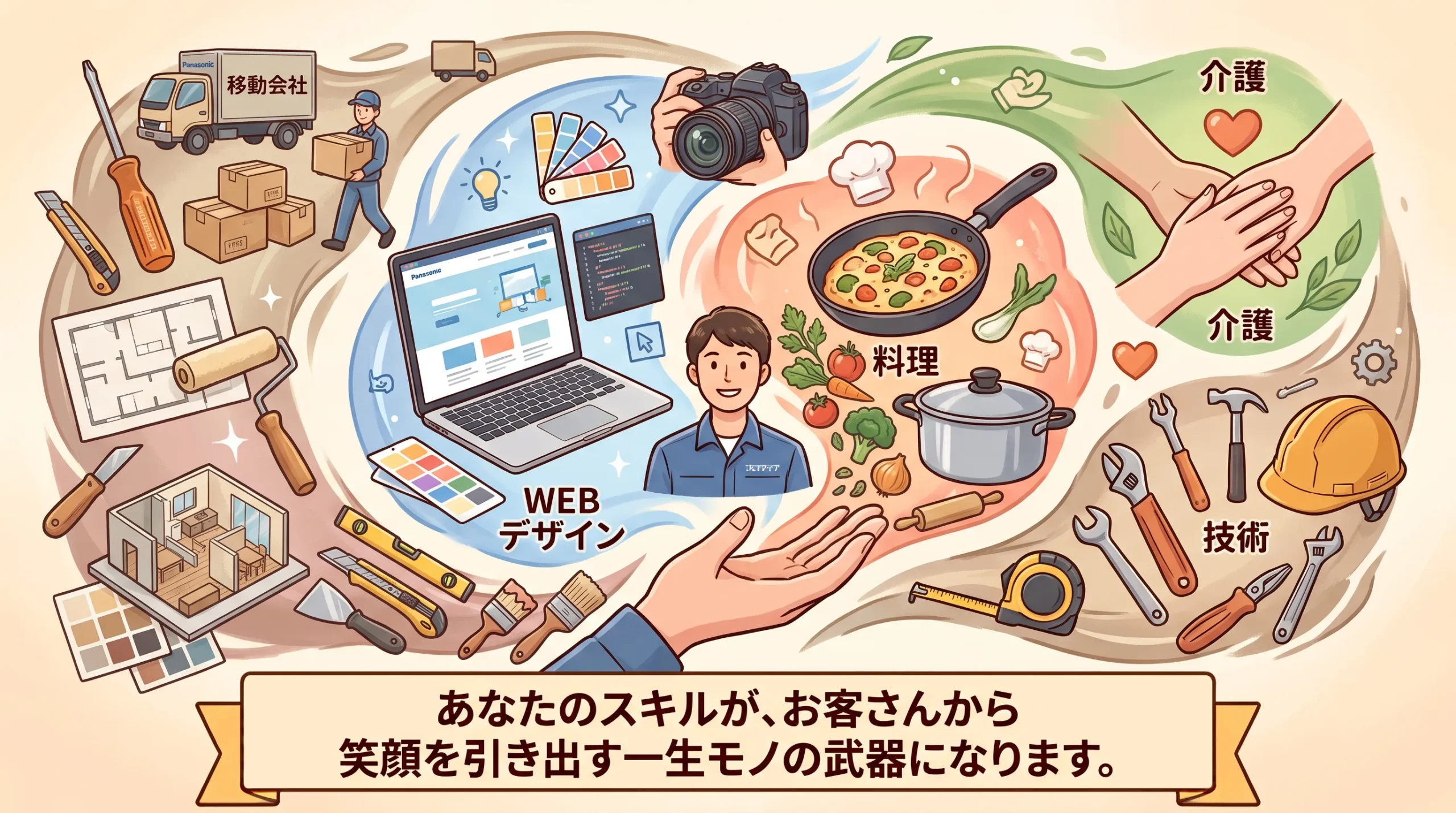 あなたの多彩なスキルがお客さんの笑顔を引き出す武器になる